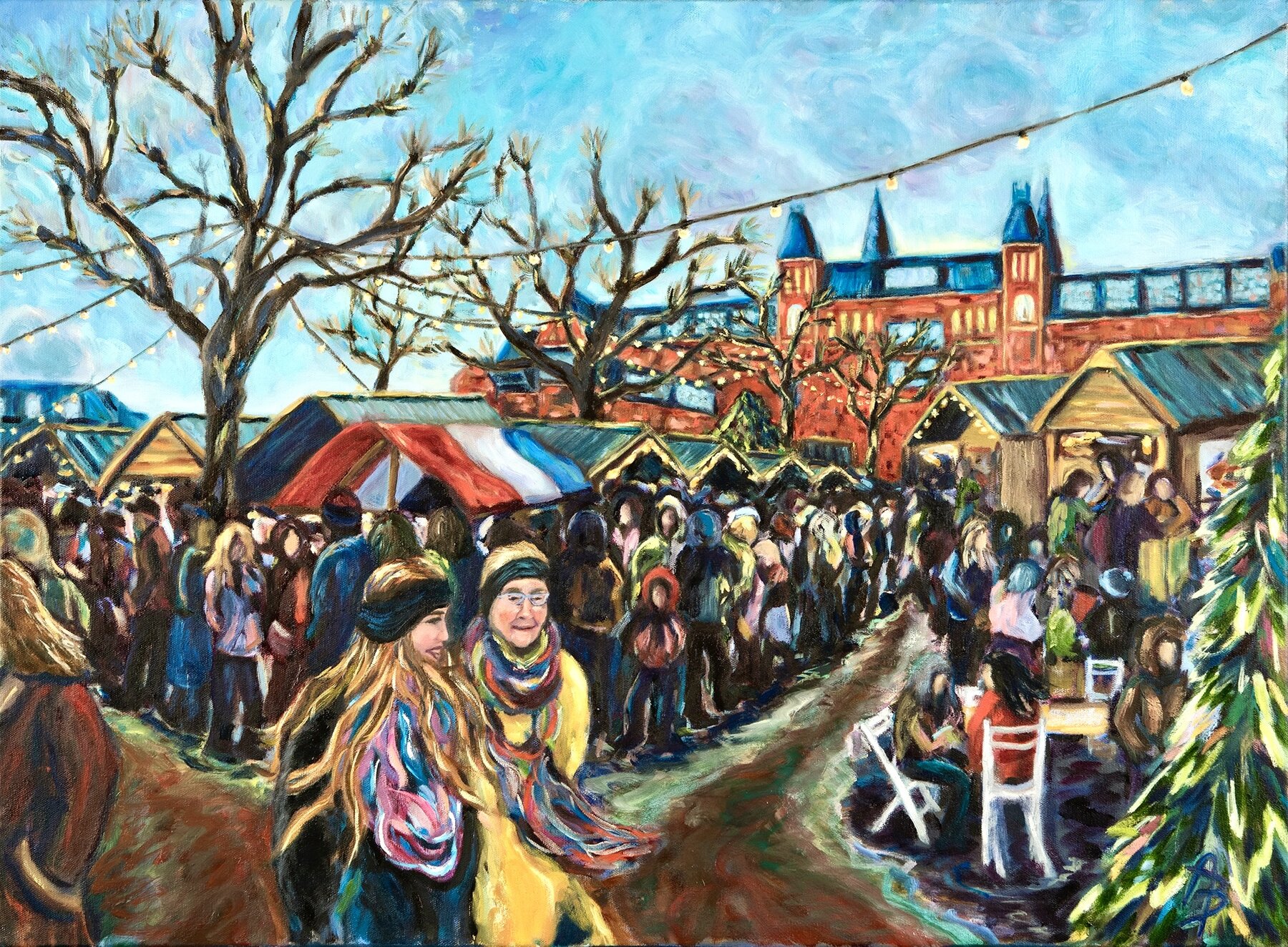 Dutch Christmas Market, oil on canvas painting by Angela Beekers-Uberoi