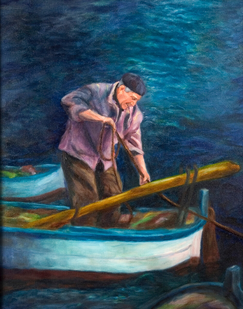 Italian Fisherman, oil on canvas painting by Angela Beekers-Uberoi
