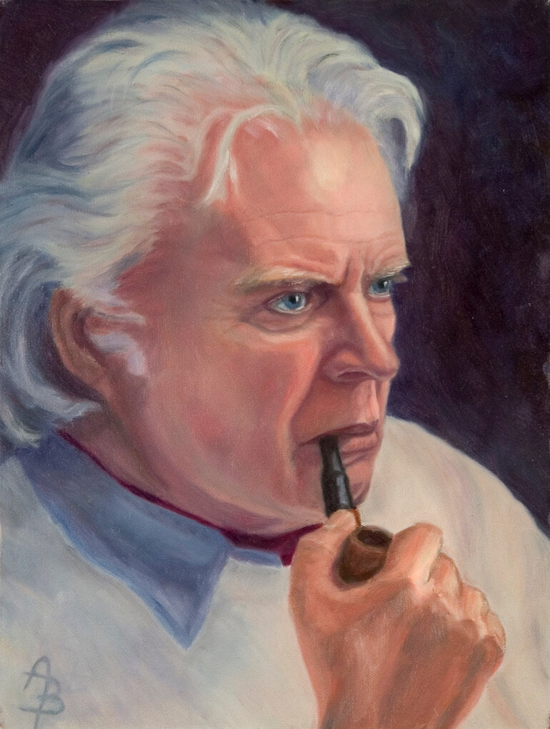 Man with Pipe, oil on canvas painting by Angela Beekers-Uberoi