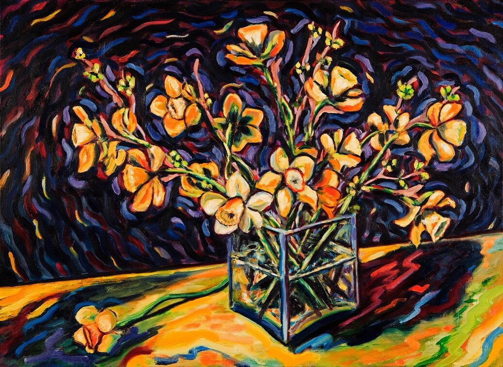 Narcisses, oil on canvas painting by Angela Beekers-Uberoi