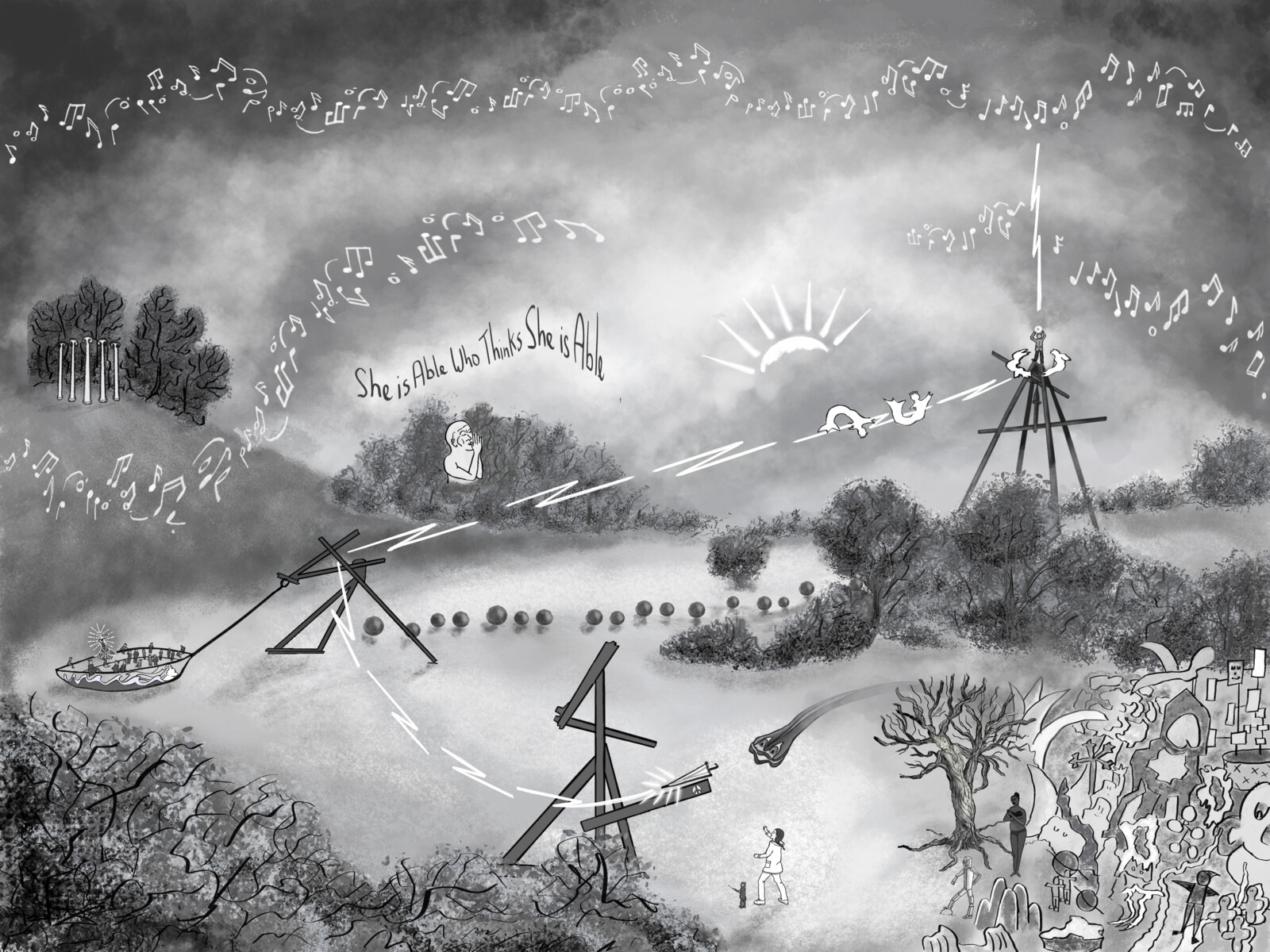 Overview of Final Scene, illustration from The Storm King by Angela Beekers-Uberoi