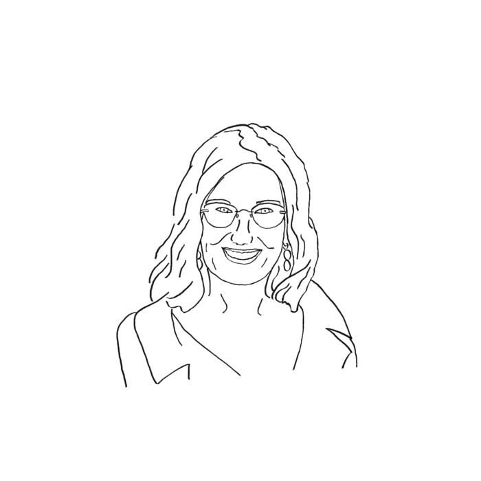 Line-art self-portrait of Angela Beekers-Uberoi