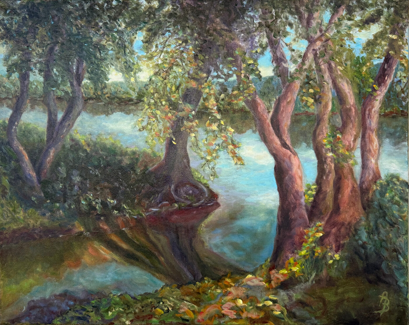 Tree Trunks, oil on canvas painting by Angela Beekers-Uberoi